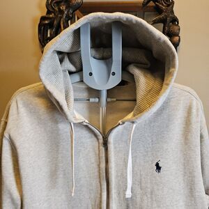 Polo Ralph Lauren Full Zip Hoodie Mens XXL Light Gray Waffle Lined Hood Pony